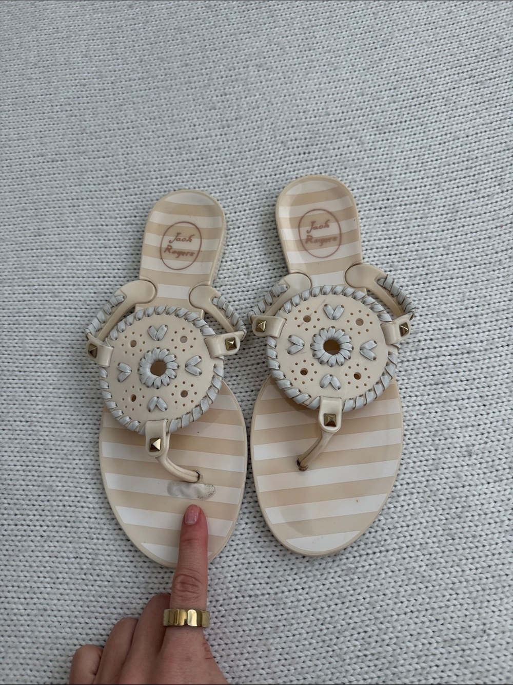 Jack Rogers Georgica Jelly Sandals Cream/Tan Size 8 - Picture 2 of 4